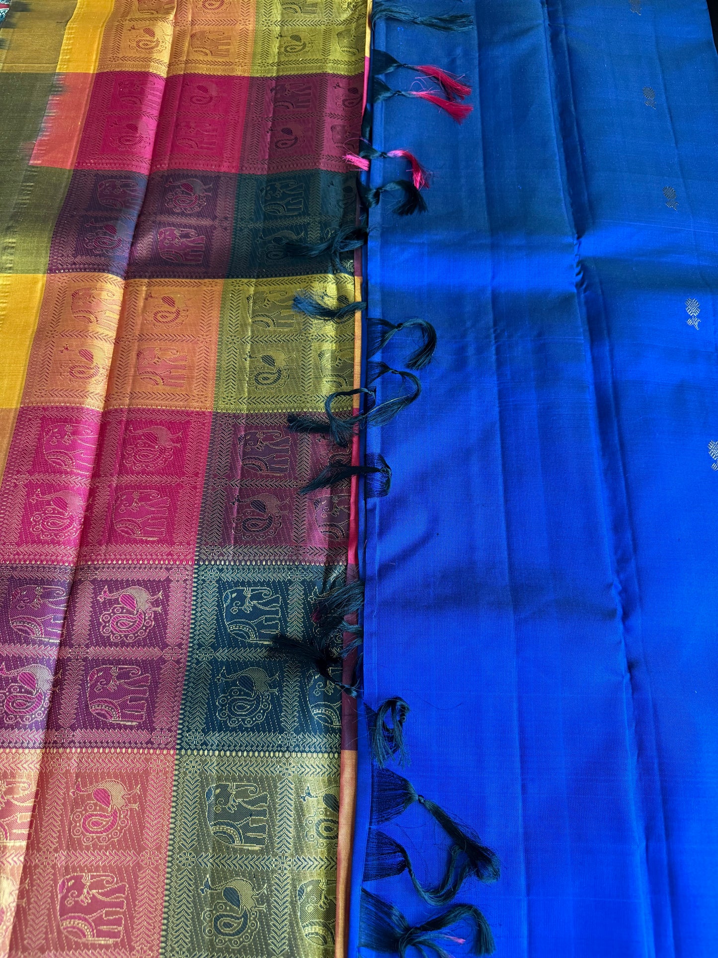 MS blue with Multi color Bomkai checks - Borderless