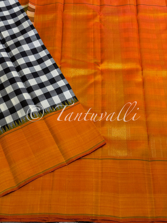 Black and White Paalum Pazhamum Chechks with Mustard Bodi Korvai