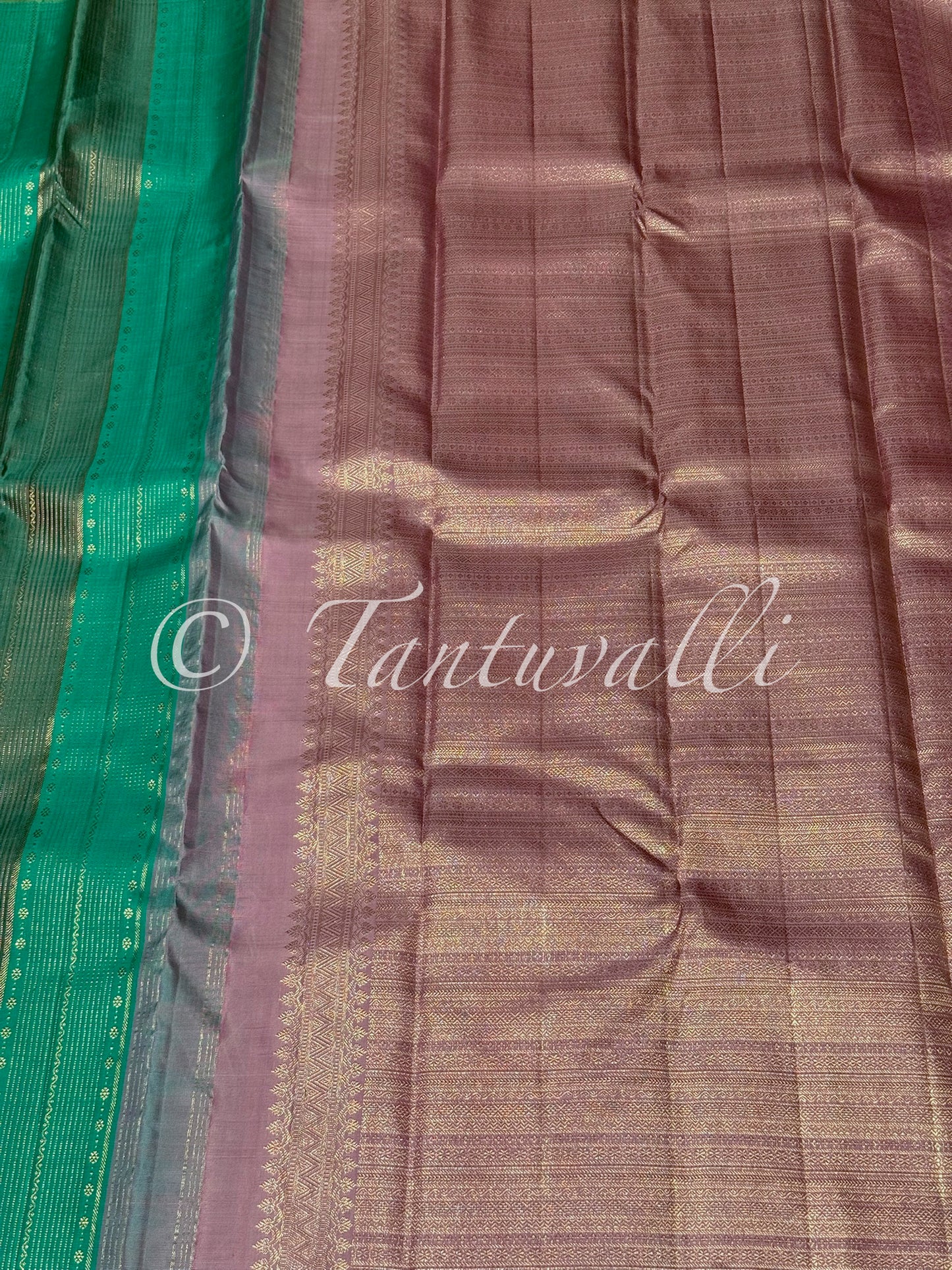 Sea Green and Grey Borderless with Baby Pink Pallu