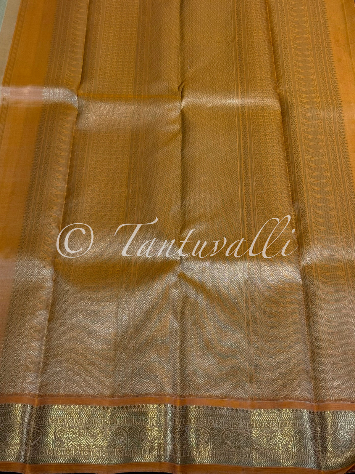 Kumaran Yellow with Light Carrot Orange Pure Zari Contrast Small Border