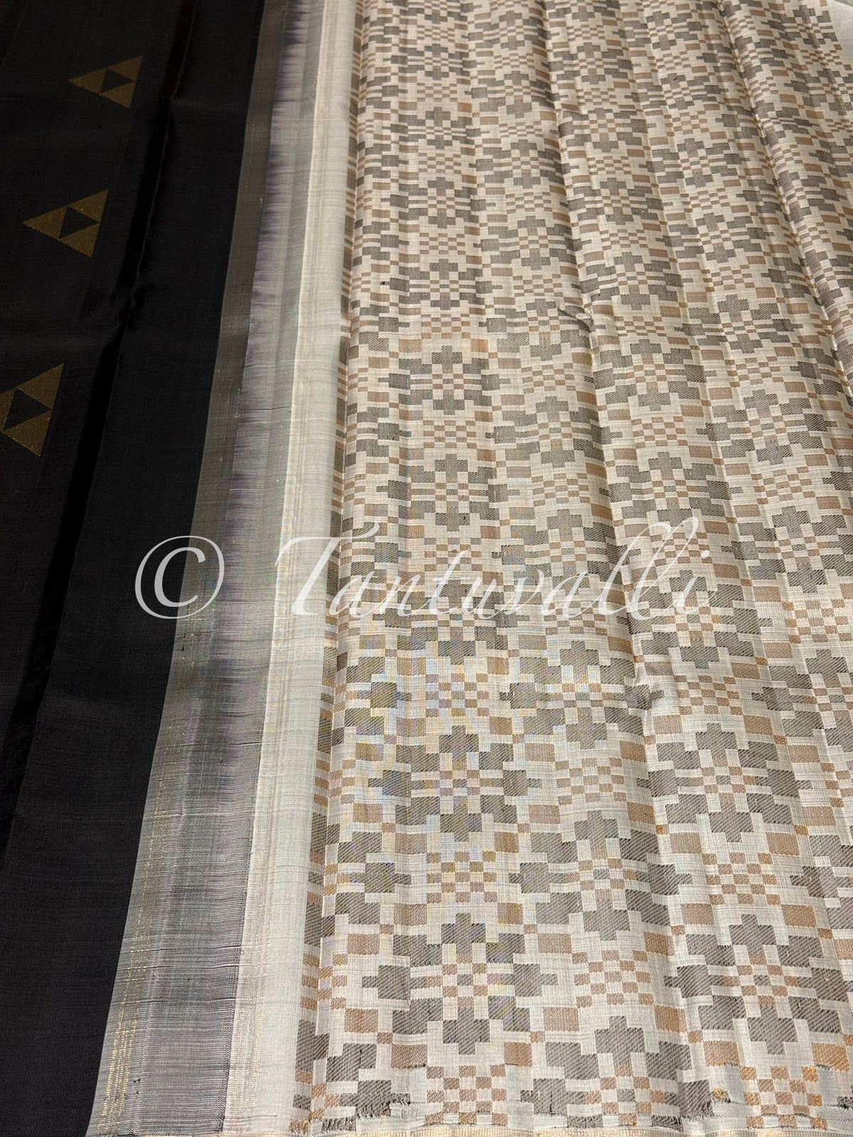 Black Borderless Fusion Ikat Pallu Pure Zari
