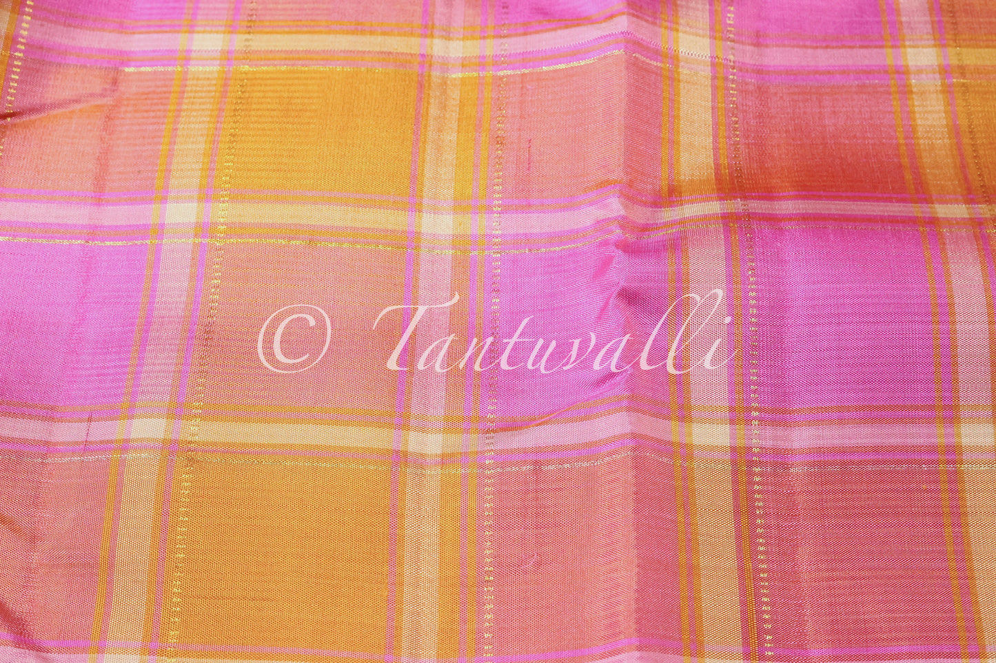 Casatta Pink and Orange Checks with Ivory korvai