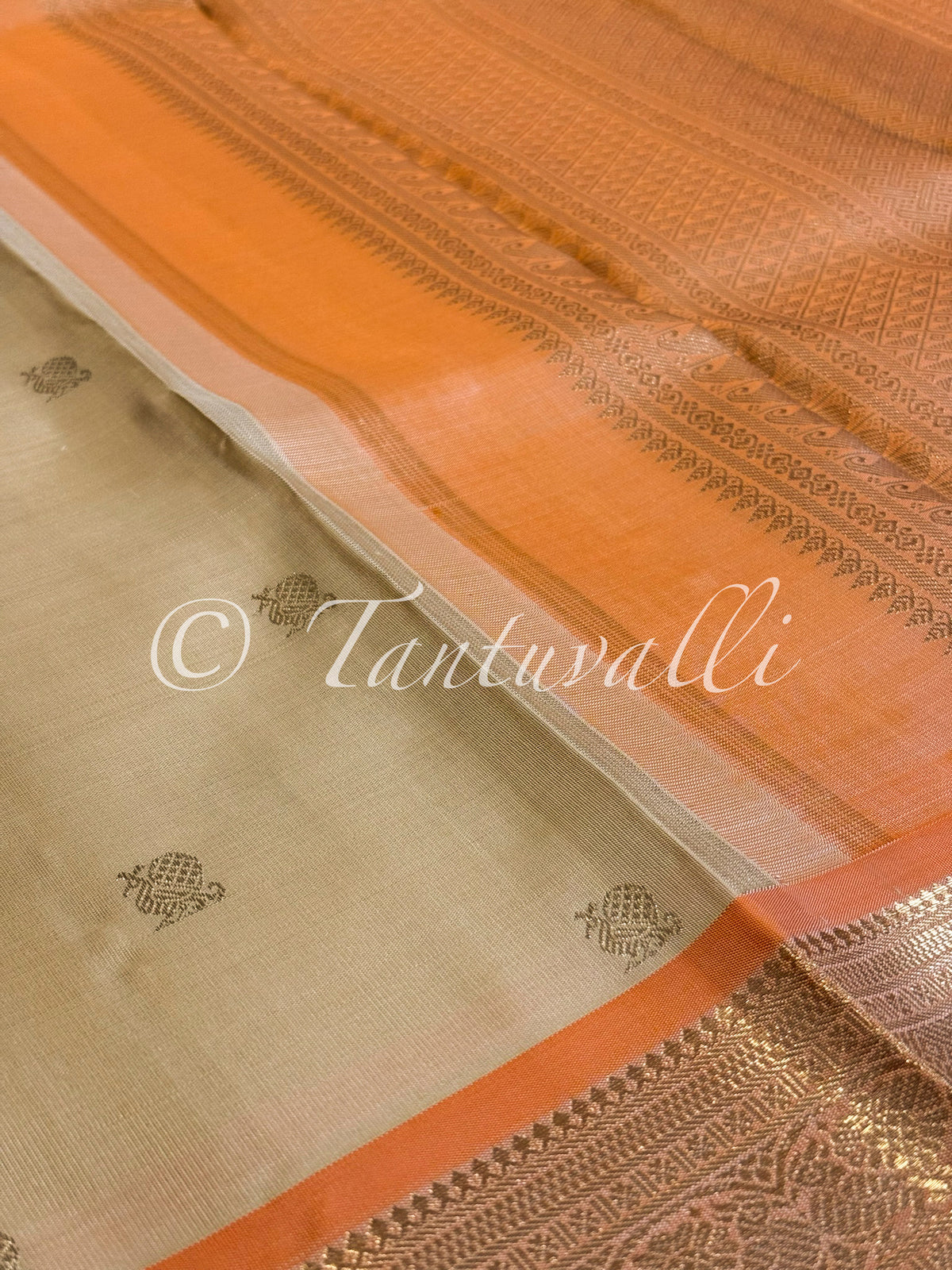 Kumaran Yellow with Light Carrot Orange Pure Zari Contrast Small Border