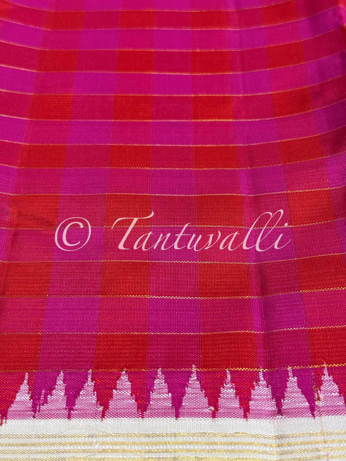 Pink and Red Multi Color Checks with Ivory Bodi Korvai