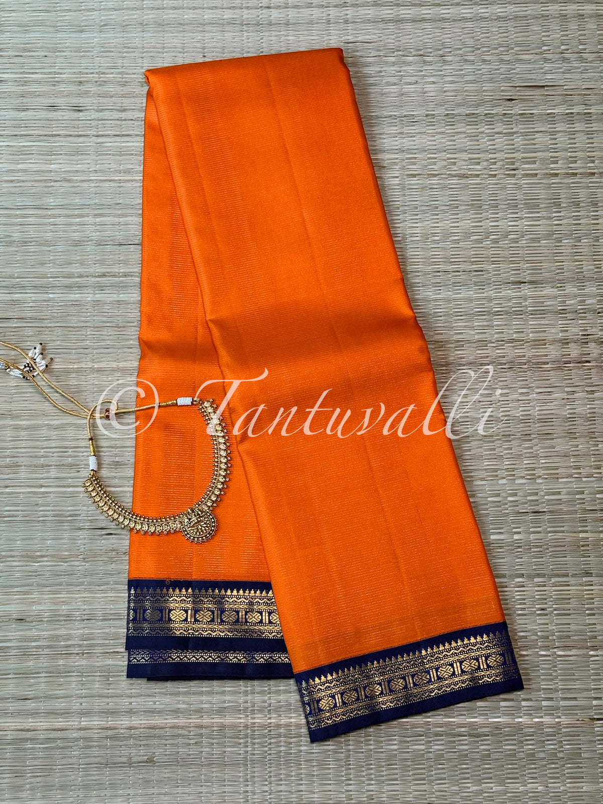 Fanta Orange Vaira Oosi with Navy Blue Korvai