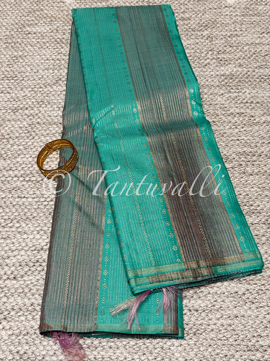 Sea Green and Grey Borderless with Baby Pink Pallu