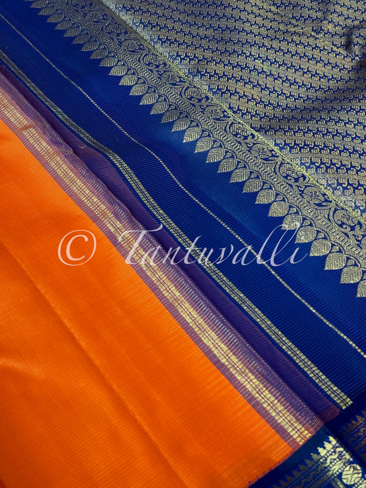 Fanta Orange Vaira Oosi with Navy Blue Korvai