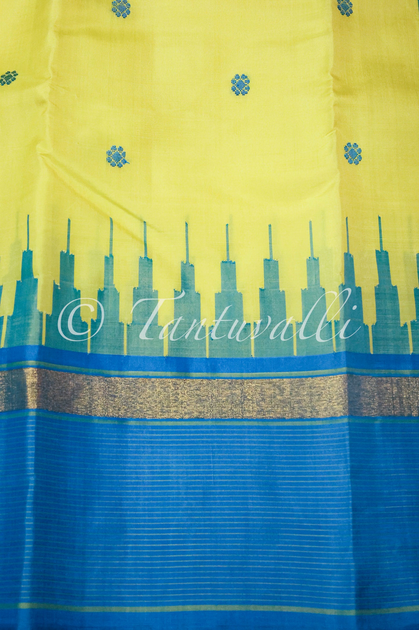 Lemon Yellow with Teal and Blue Ganga Jamuna