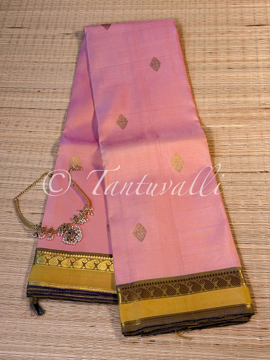 Peachy Rose with Mehendi Green Small Korvai