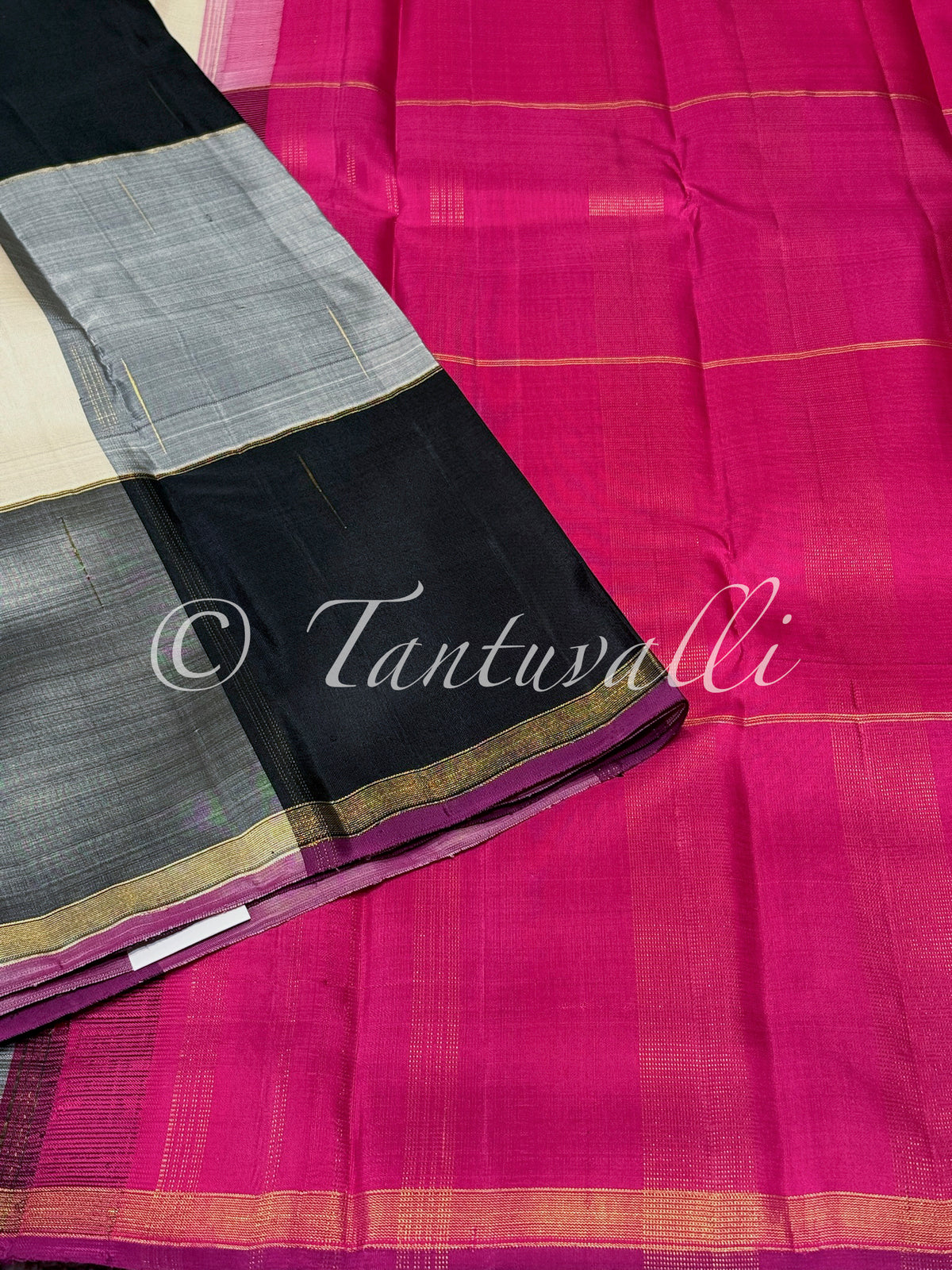 Multi Color Large Checks Borderless with Rani Pink Pallu