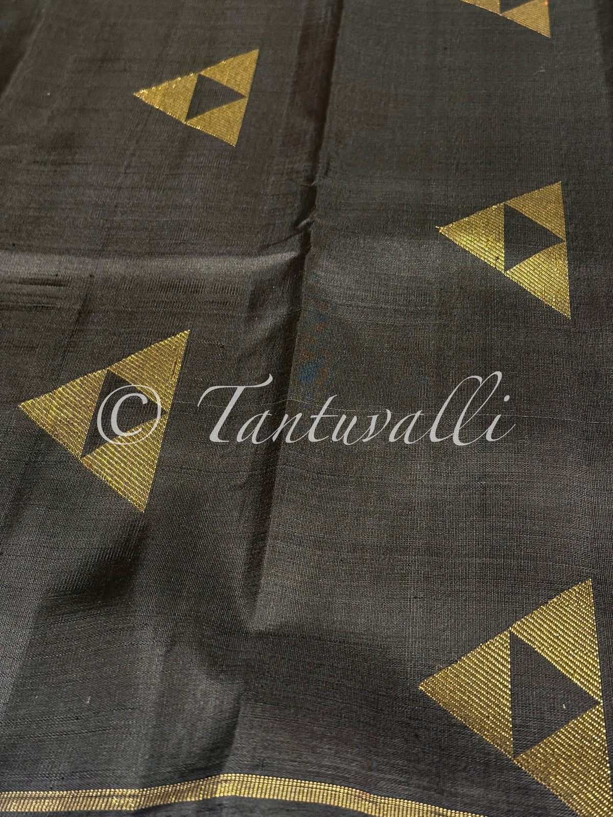 Black Borderless Fusion Ikat Pallu Pure Zari