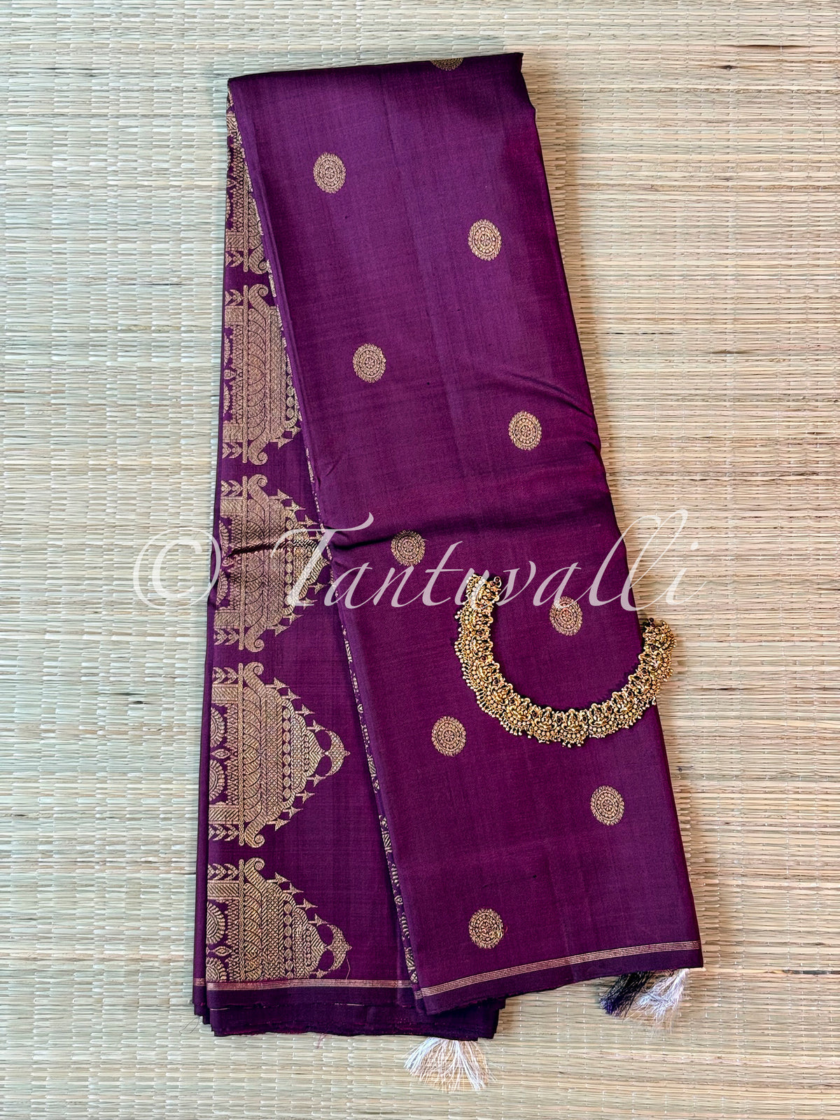 Dark Wine Borderless with Meenakari Pallu Pure Zari