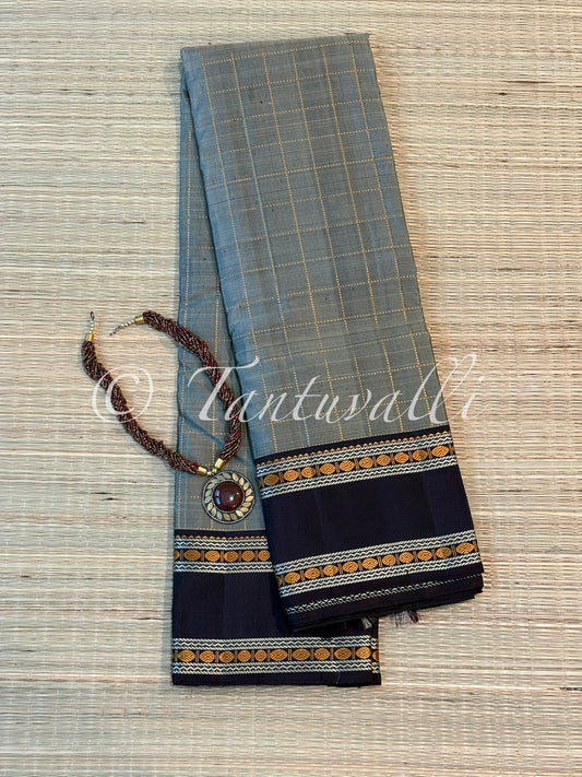Cement Grey Checks with Dark Kanchana Korvai No Zari Kalakshethra