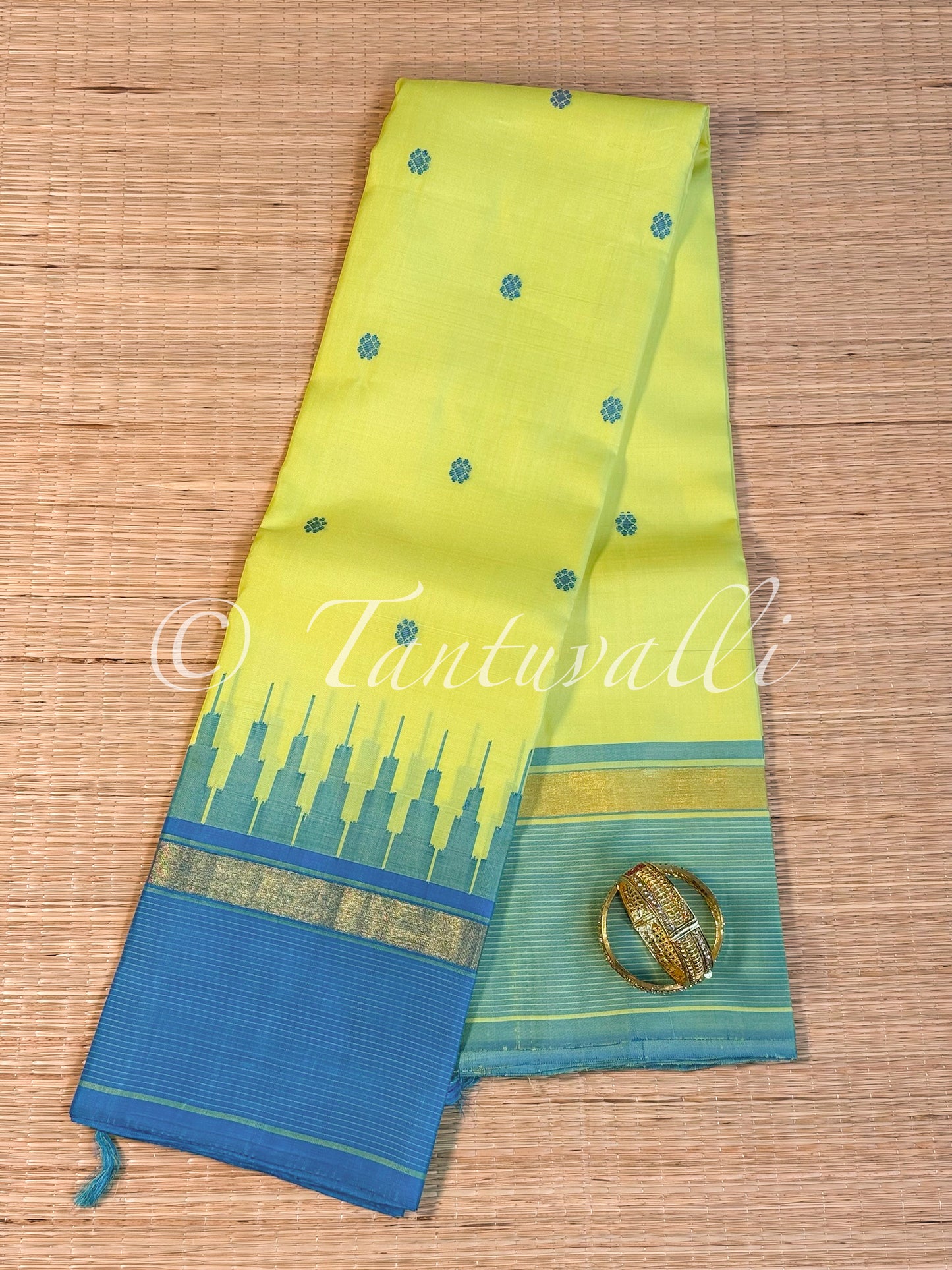 Lemon Yellow with Teal and Blue Ganga Jamuna