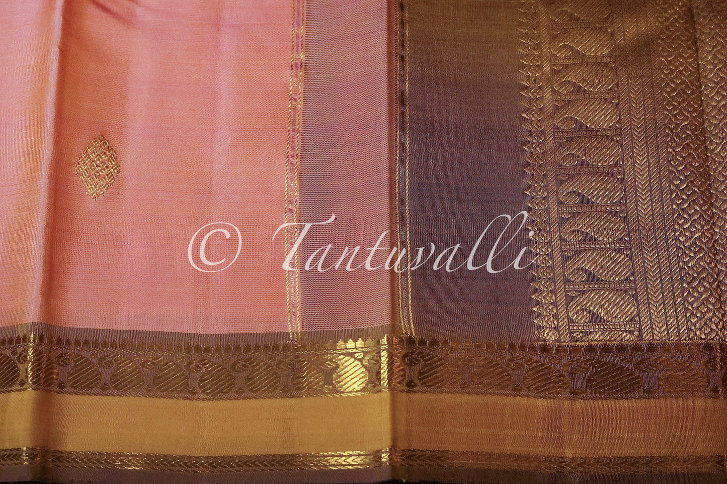 Peachy Rose with Mehendi Green Small Korvai