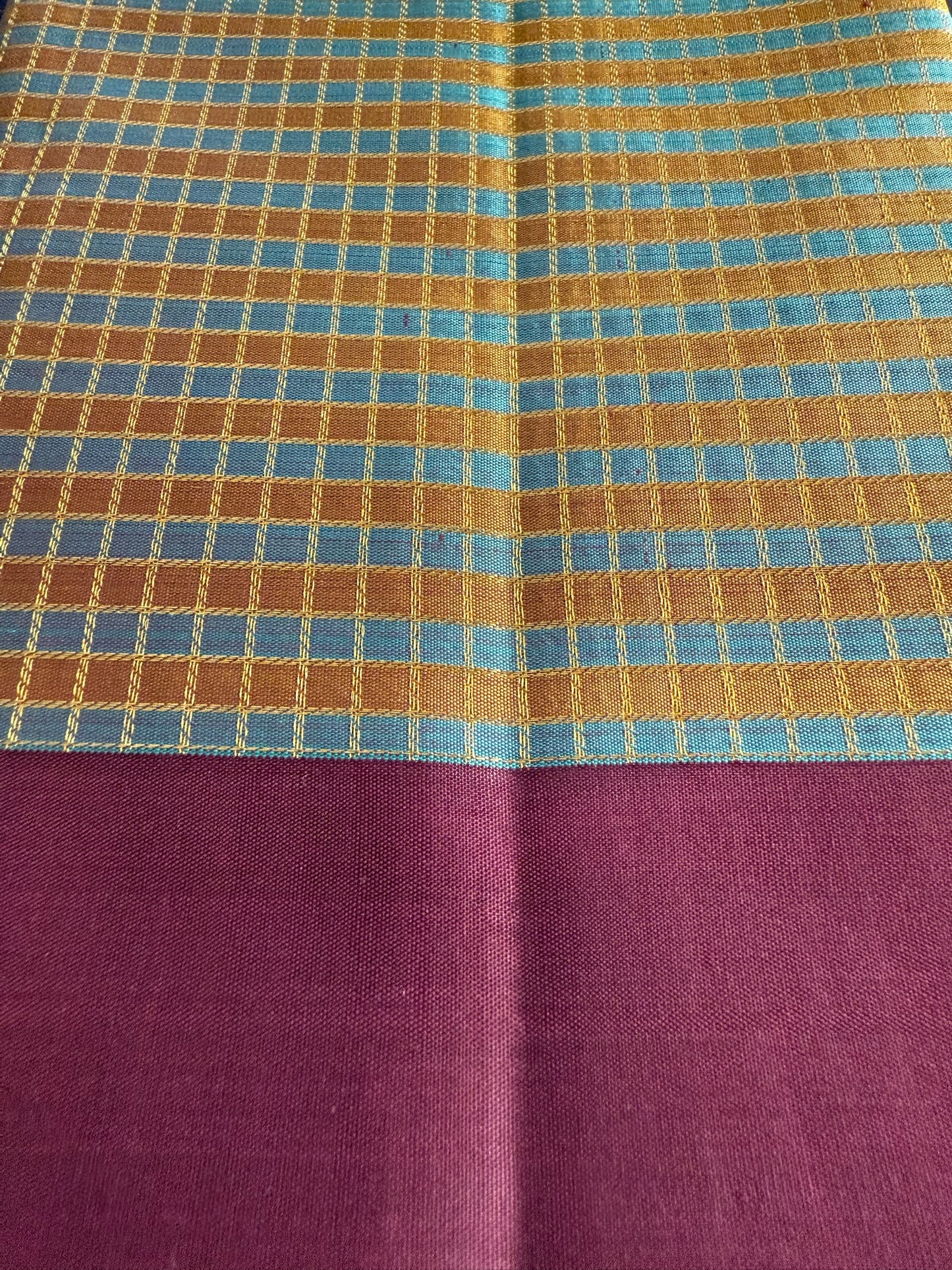 Olive green with Aubergine Korvai