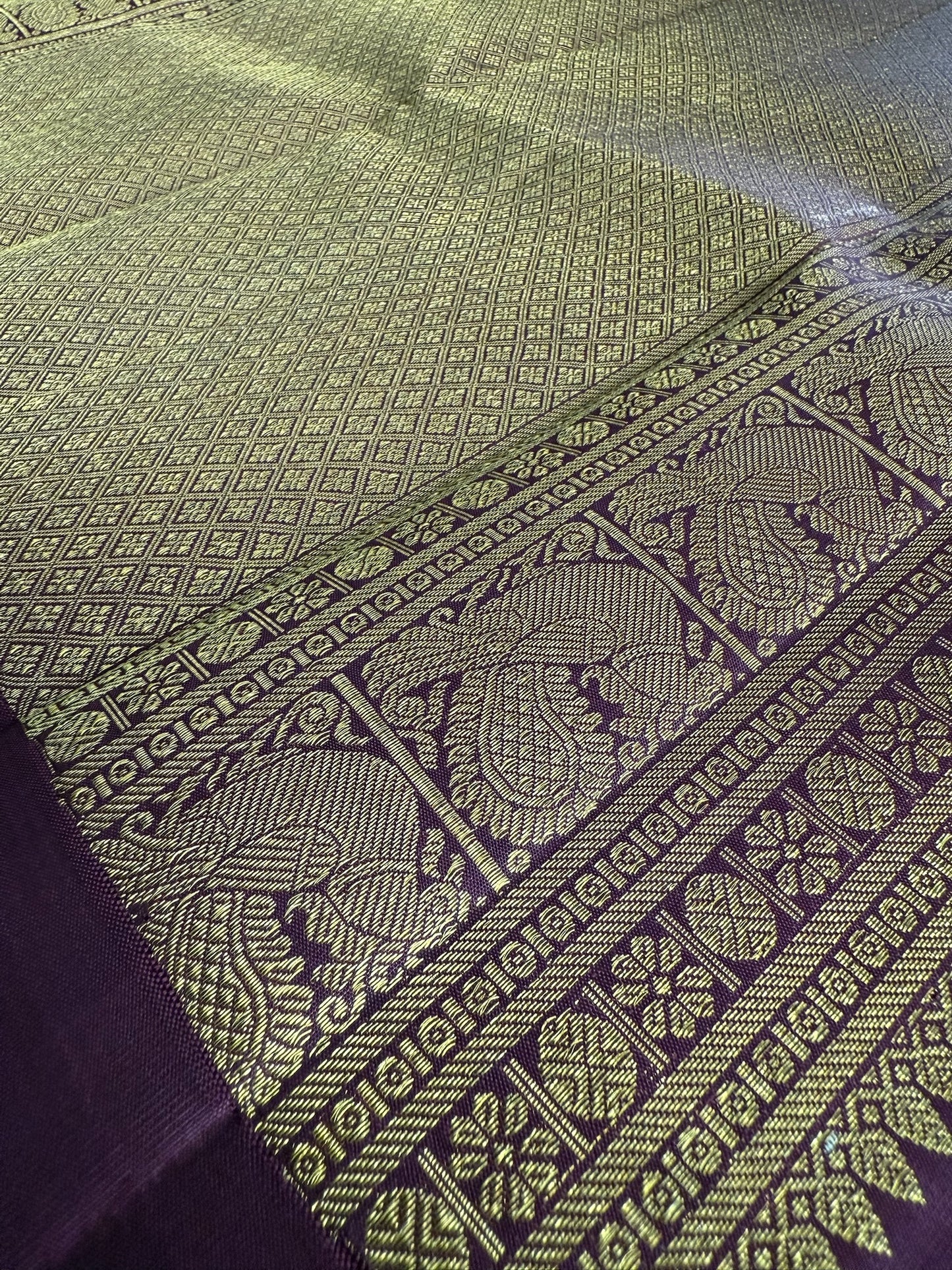 Olive green with Aubergine Korvai