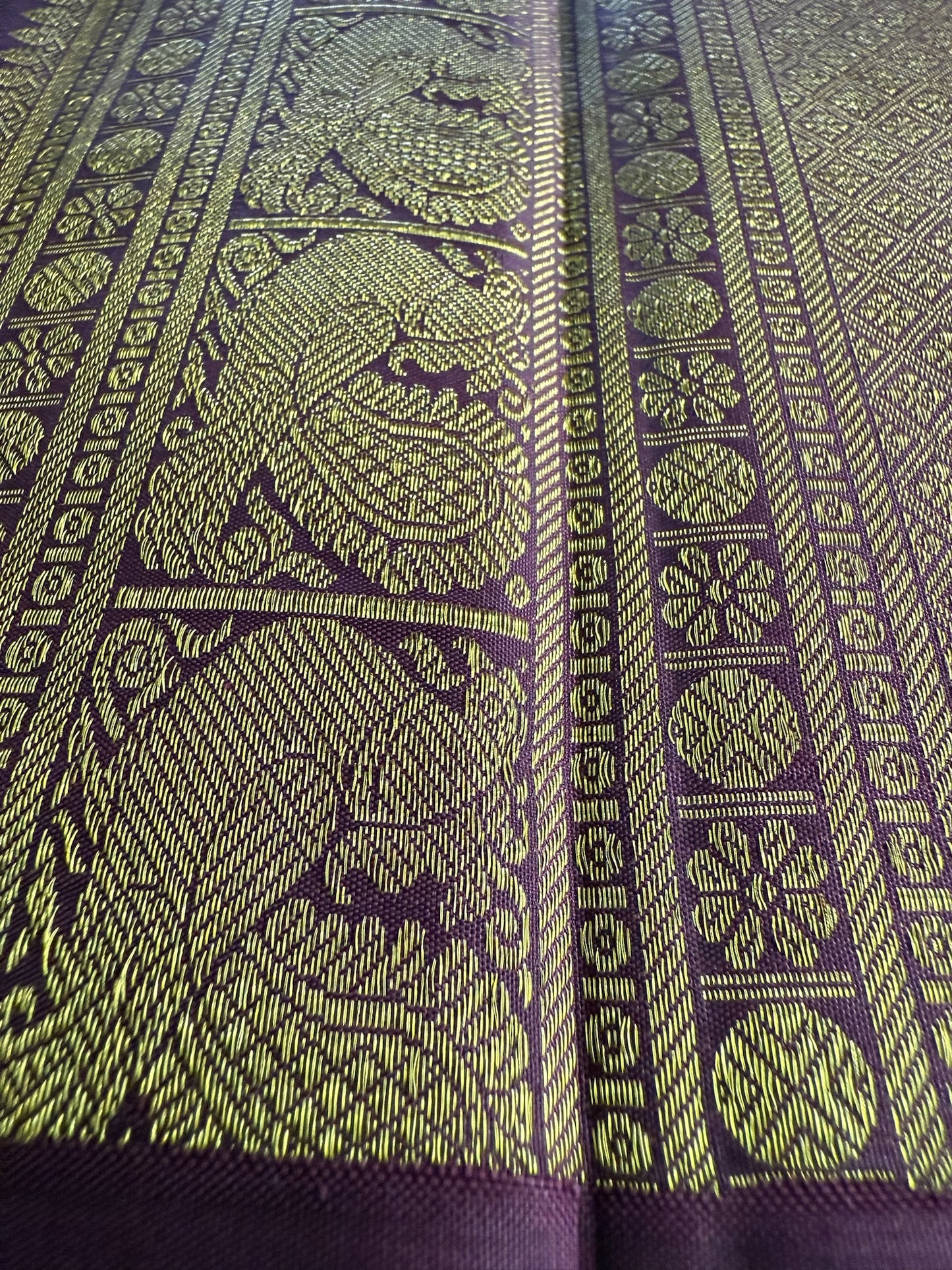 Olive green with Aubergine Korvai