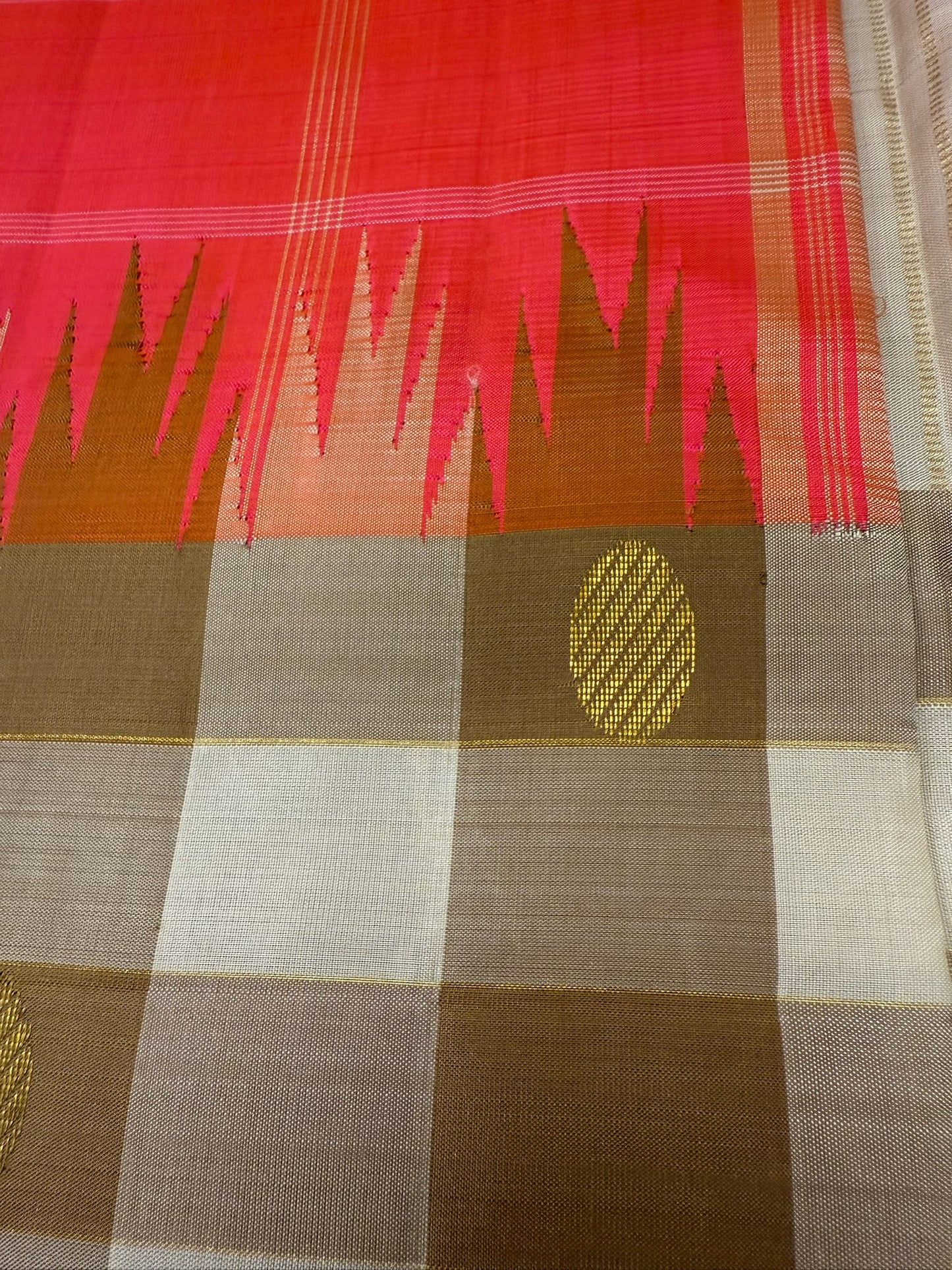 Fanta orange with Brown,beige Checks Korvai