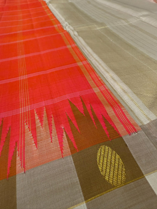 Fanta orange with Brown,beige Checks Korvai