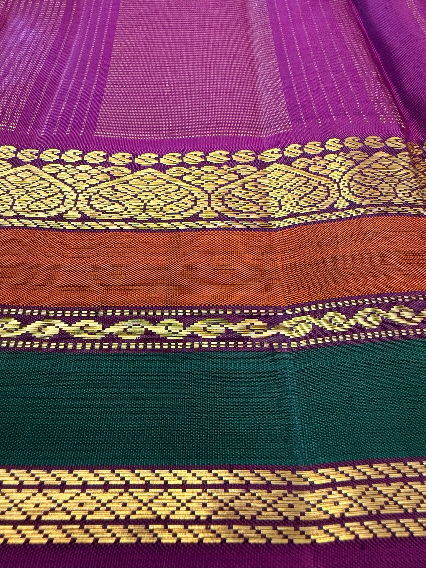 Brown and mustard with Purple orange green Korvai