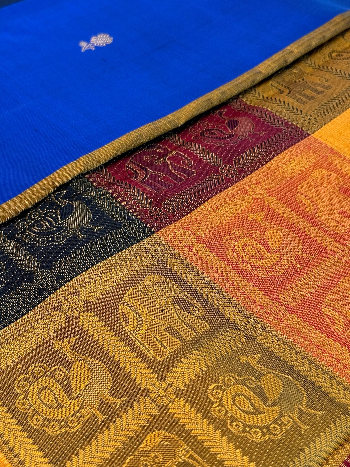 MS blue with Multi color Bomkai checks - Borderless