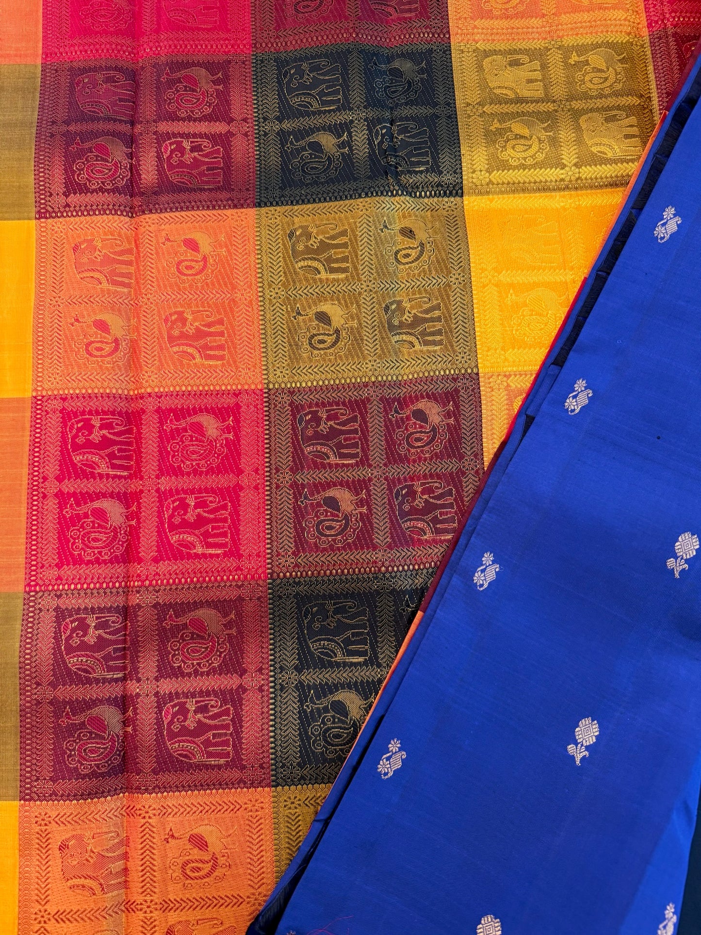 MS blue with Multi color Bomkai checks - Borderless