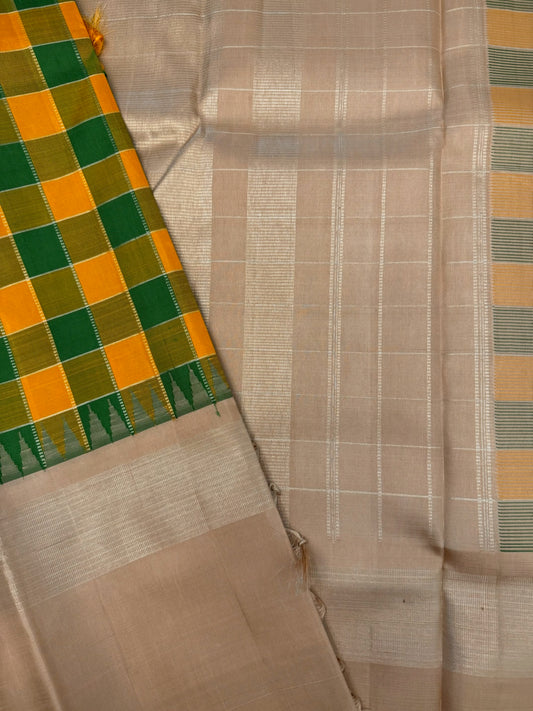 Yellow and green with beige Korvai