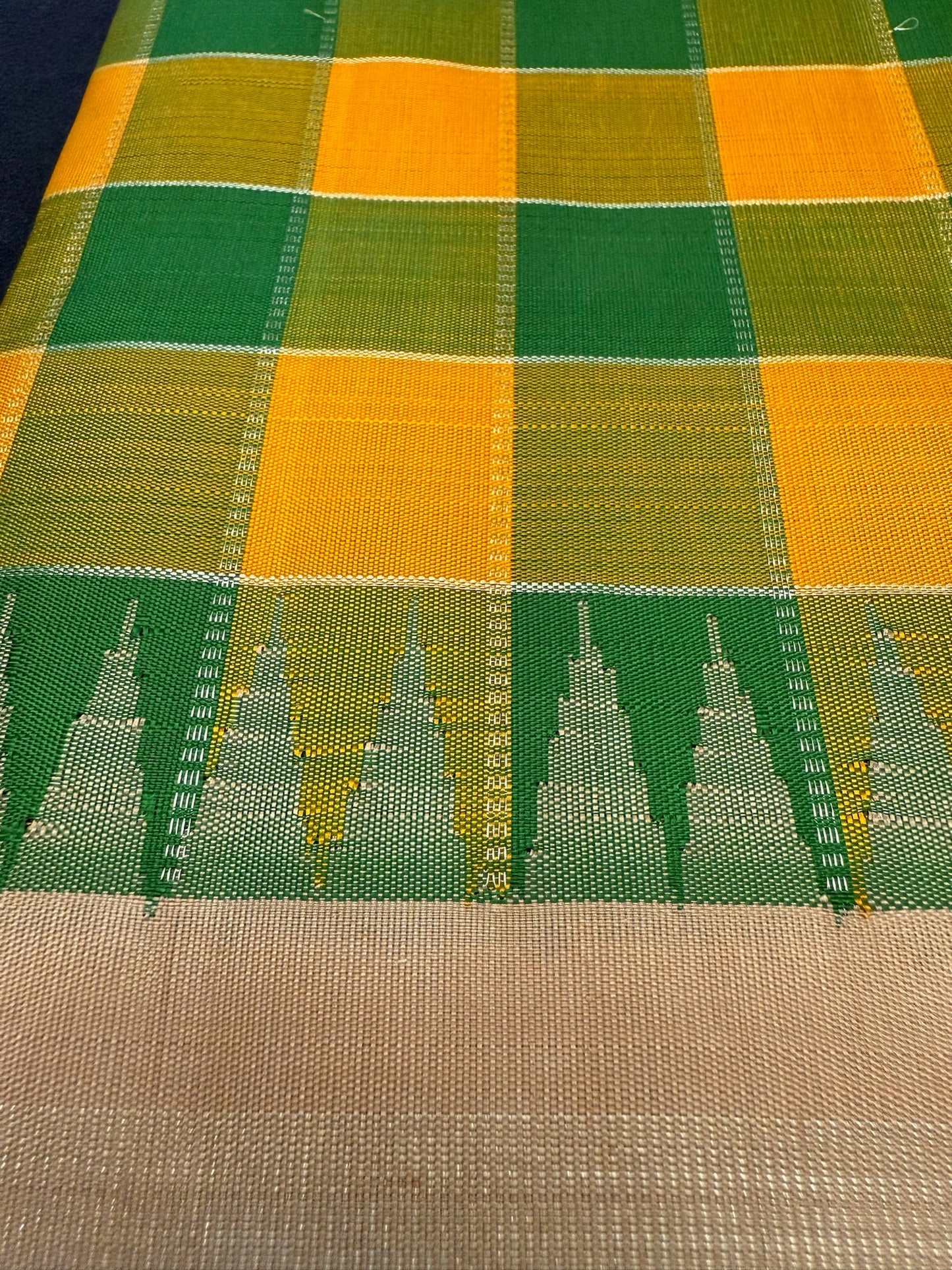 Yellow and green with beige Korvai