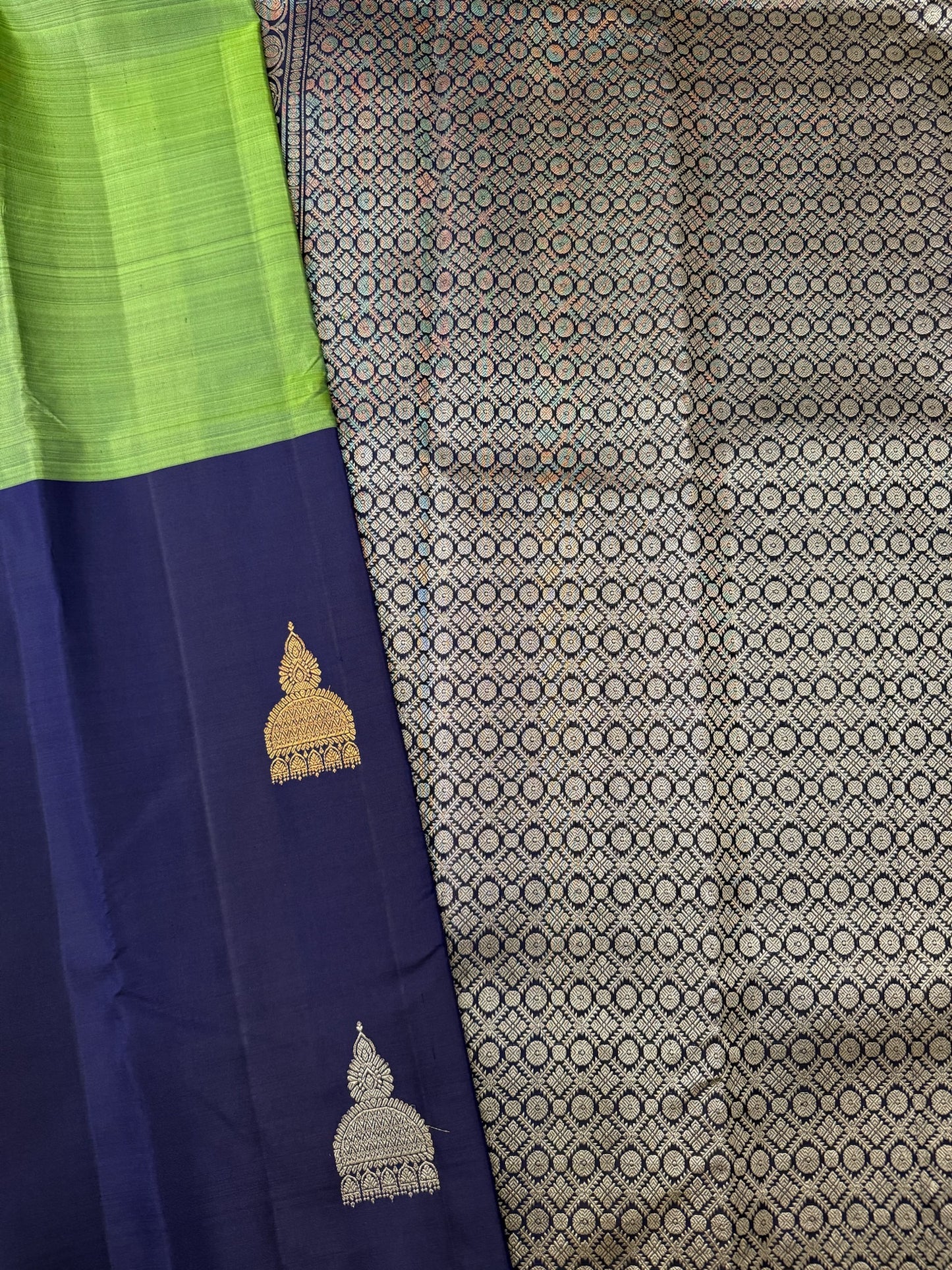 Grass green with Dark blue Jhimki Border