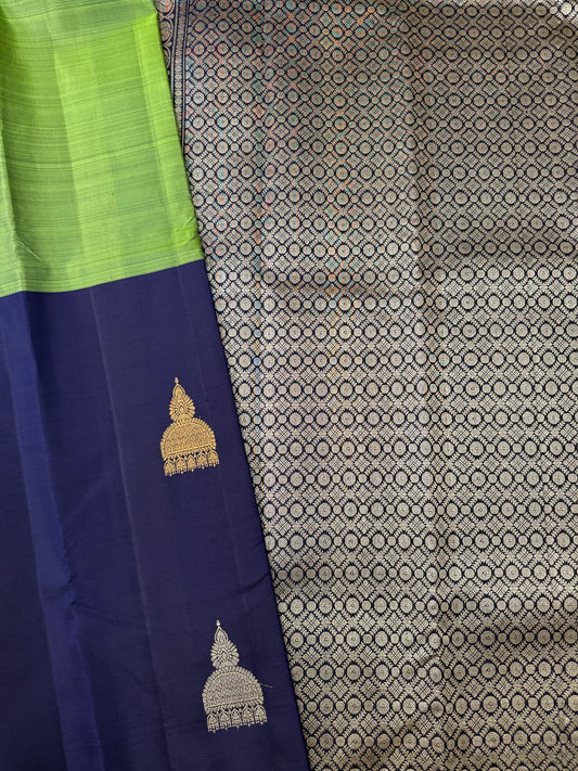 Grass green with Dark blue Jhimki Border