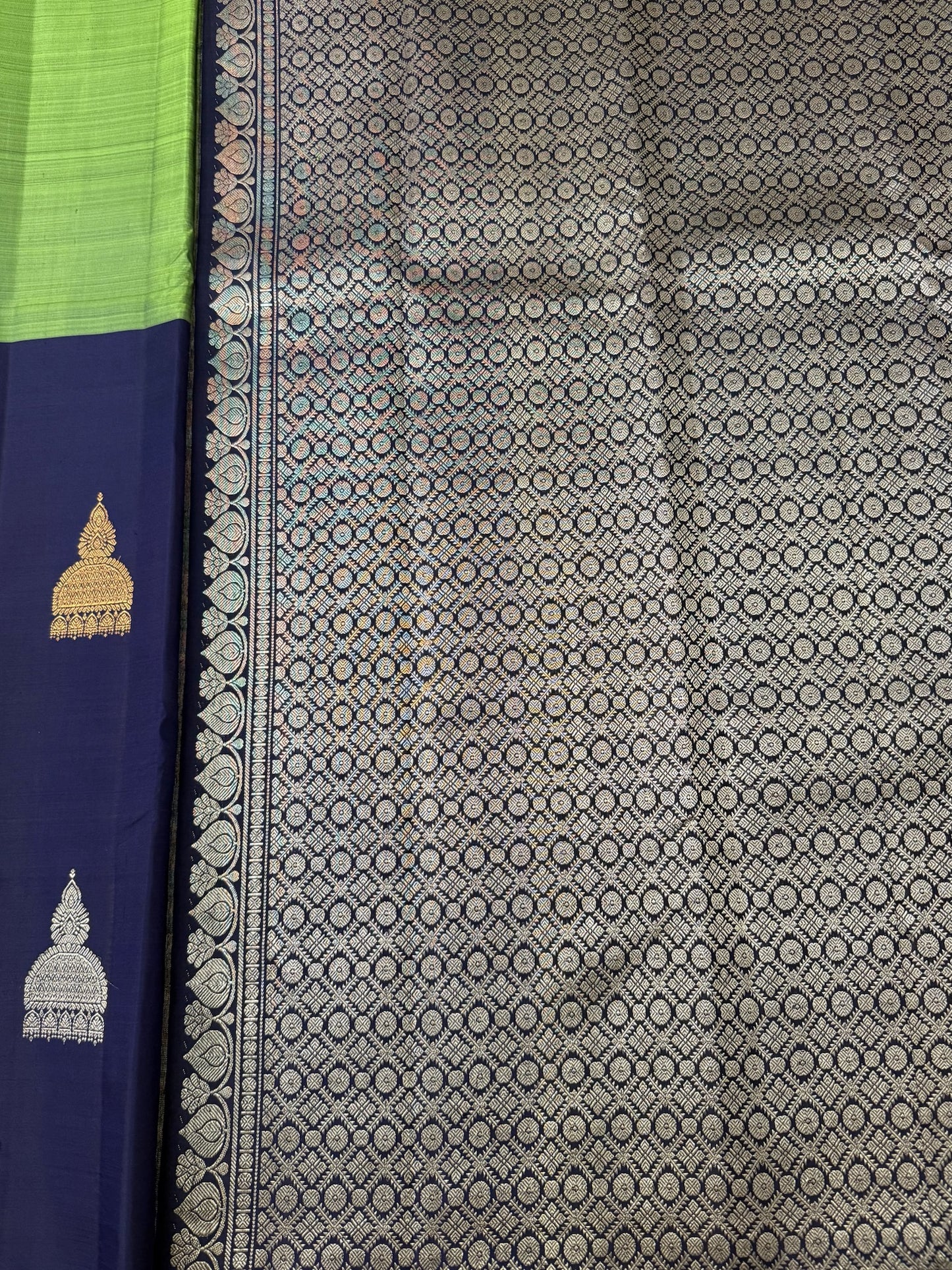 Grass green with Dark blue Jhimki Border