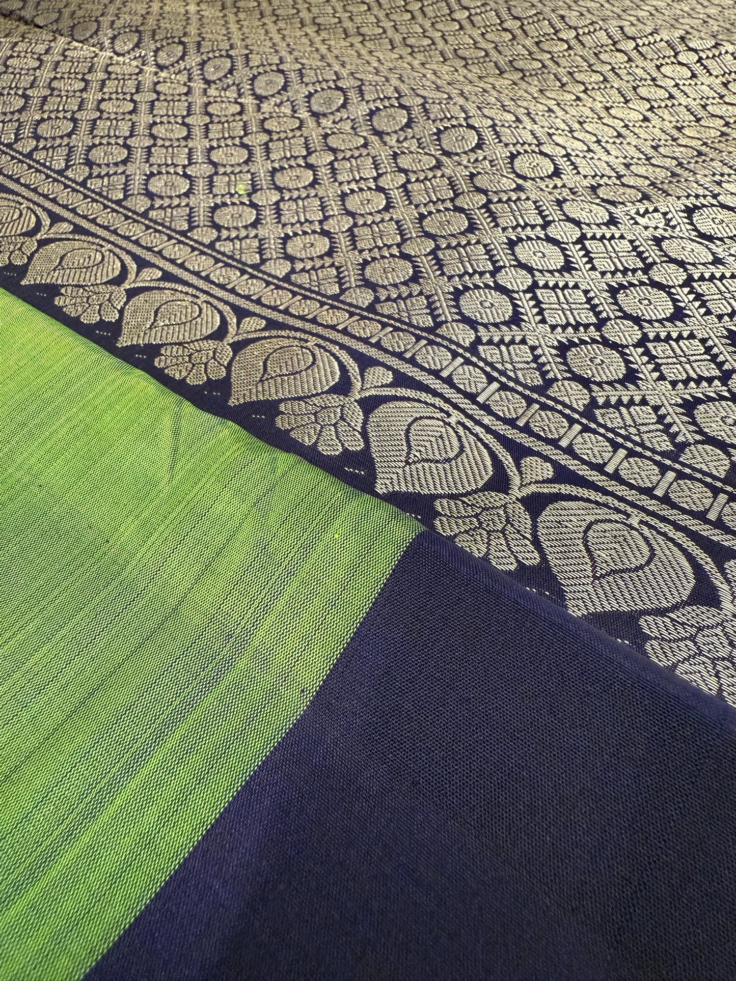 Grass green with Dark blue Jhimki Border