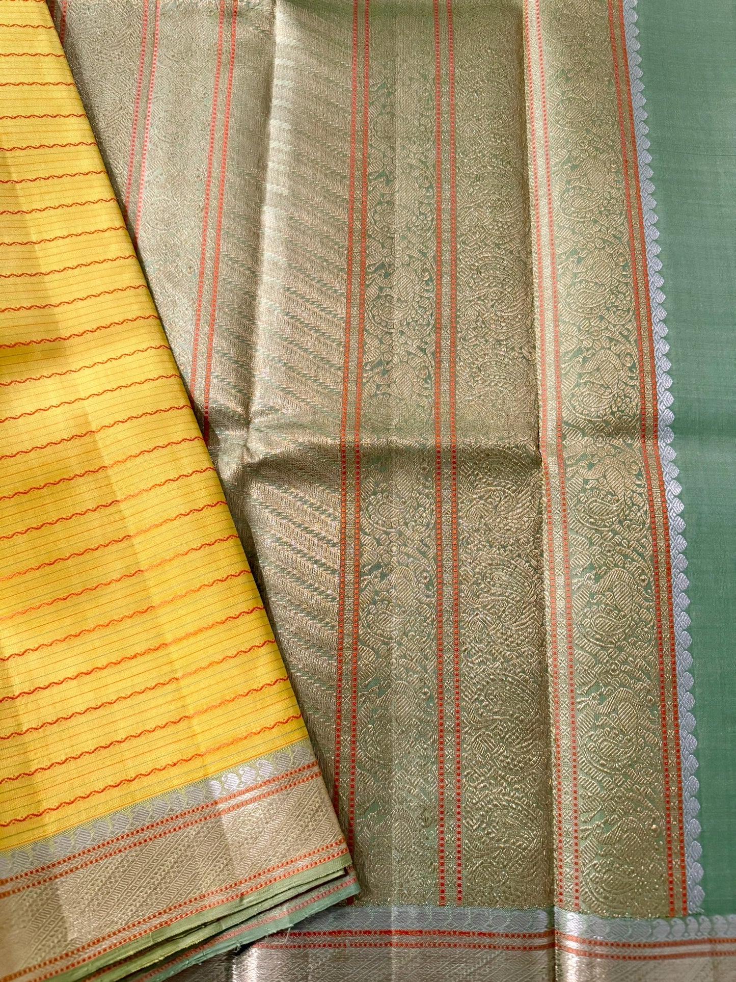 Yellow with Sneha green Zari