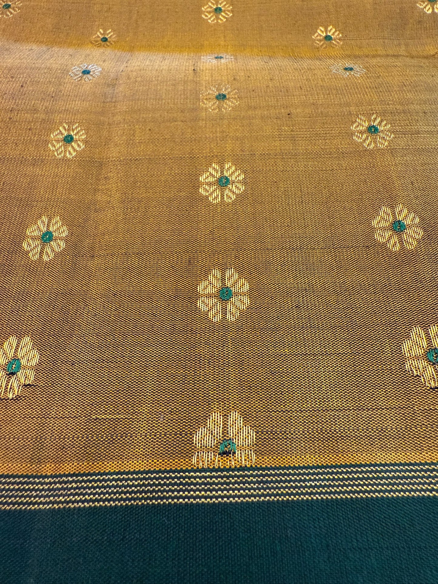 Mustard/golden olive with Bottle green Plain Korvai