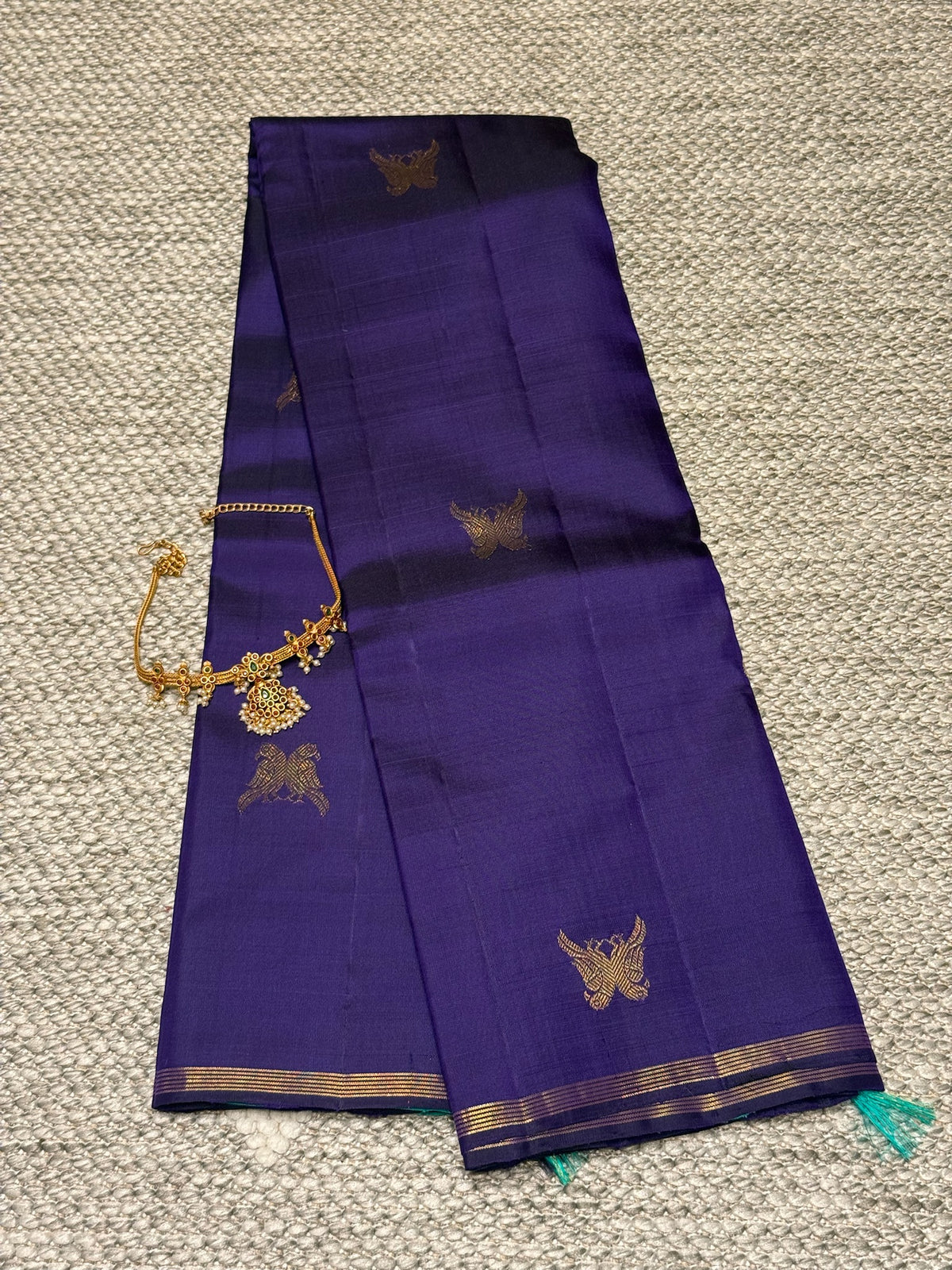 Pure zari Purple Blue borderless