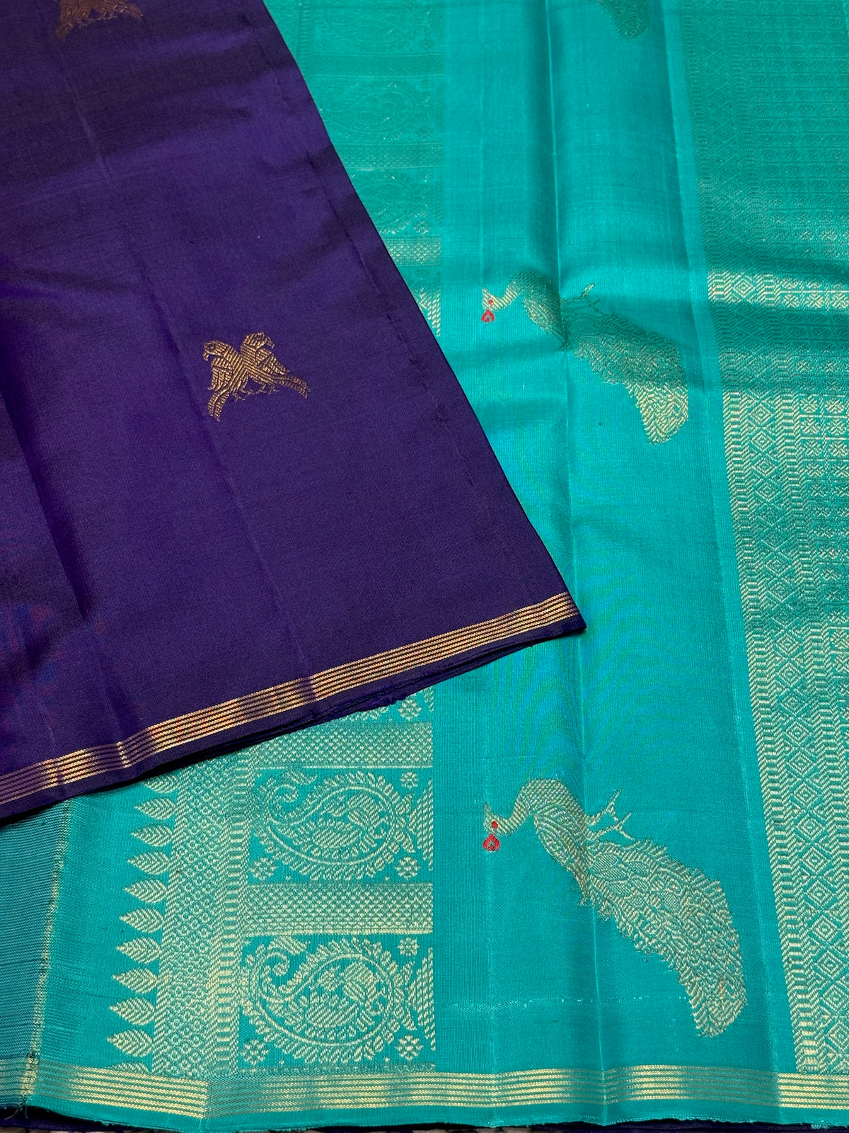Pure zari Purple Blue borderless