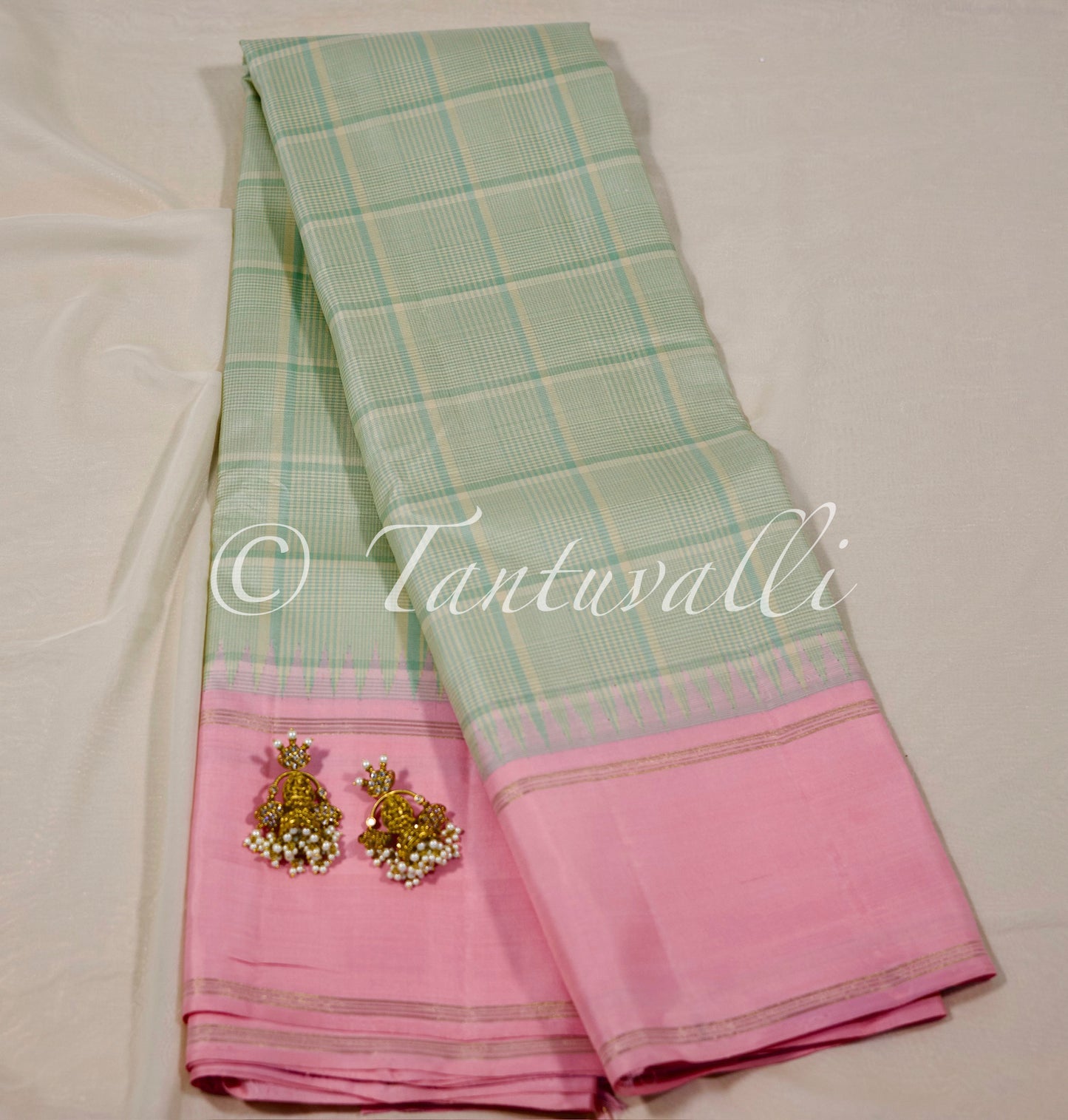 Pista green and mint with Lotus pink Korvai