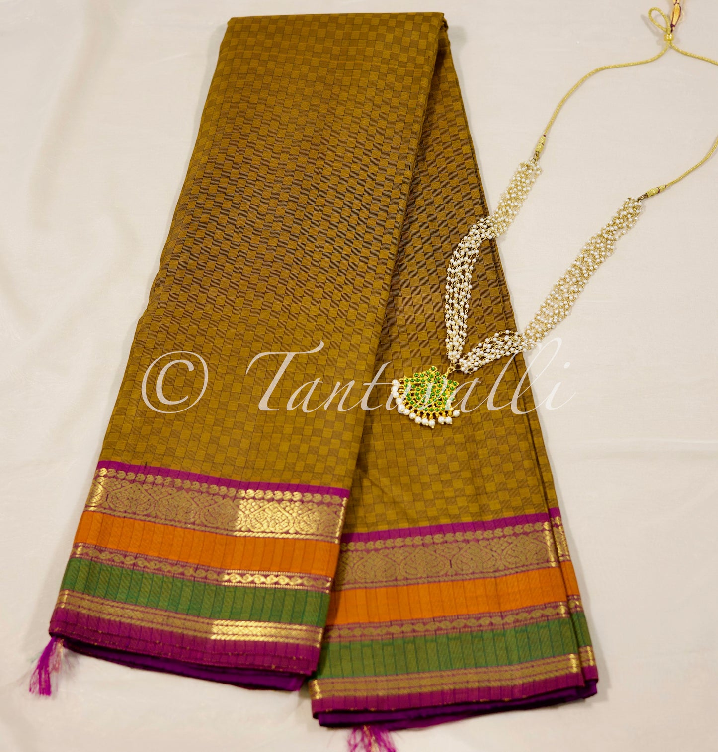 Brown and mustard with Purple orange green Korvai