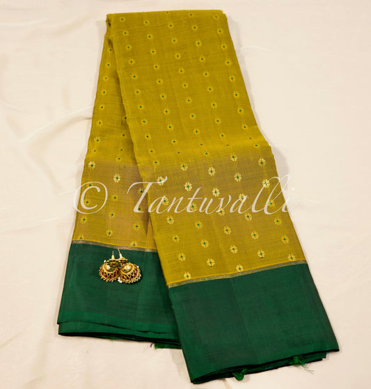 Mustard/golden olive with Bottle green Plain Korvai