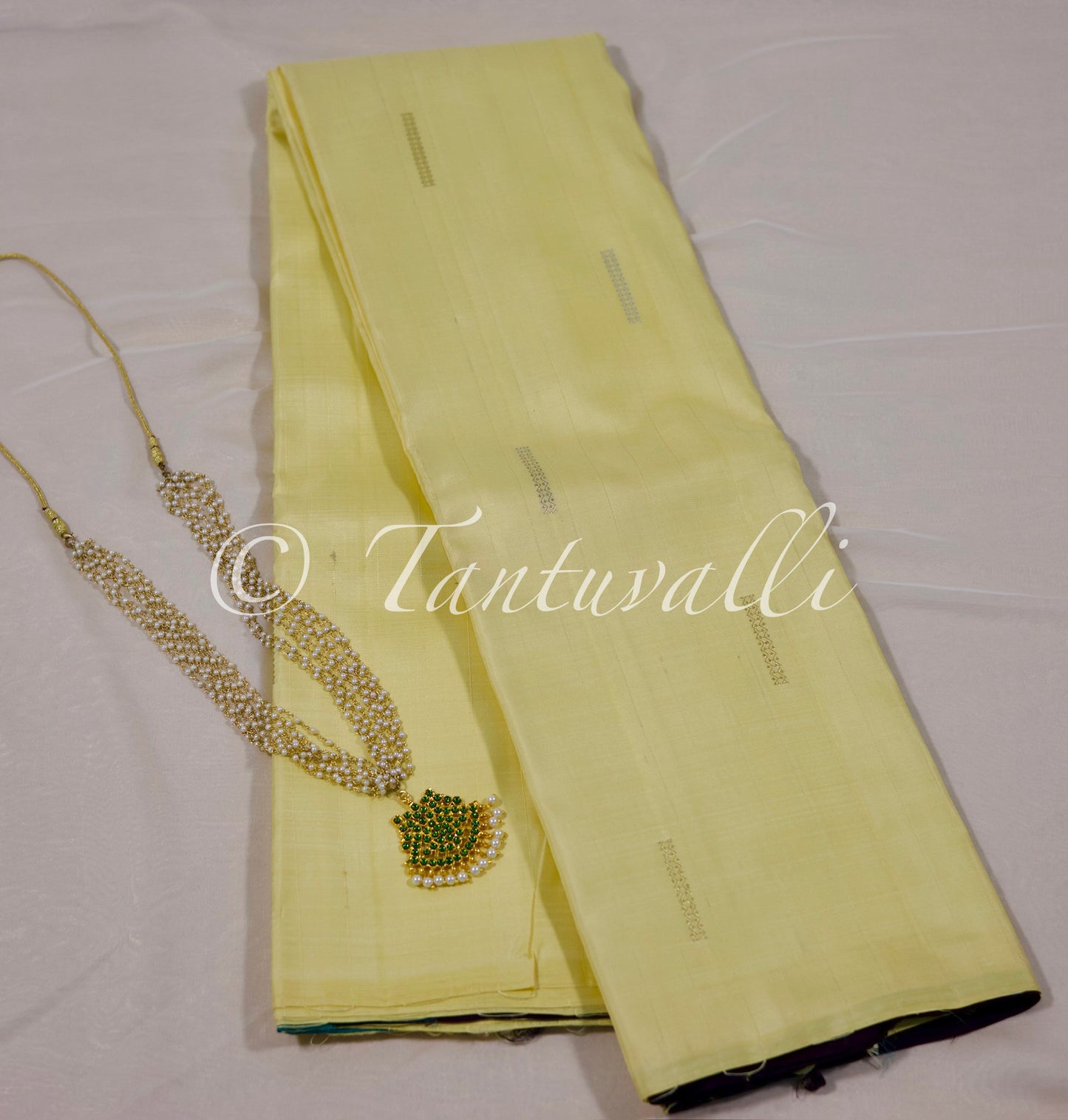 Baby yellow with Kanchana brown and teal - Borderless