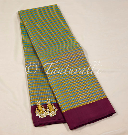 Olive green with Aubergine Korvai