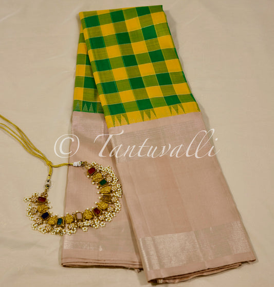 Yellow and green with beige Korvai