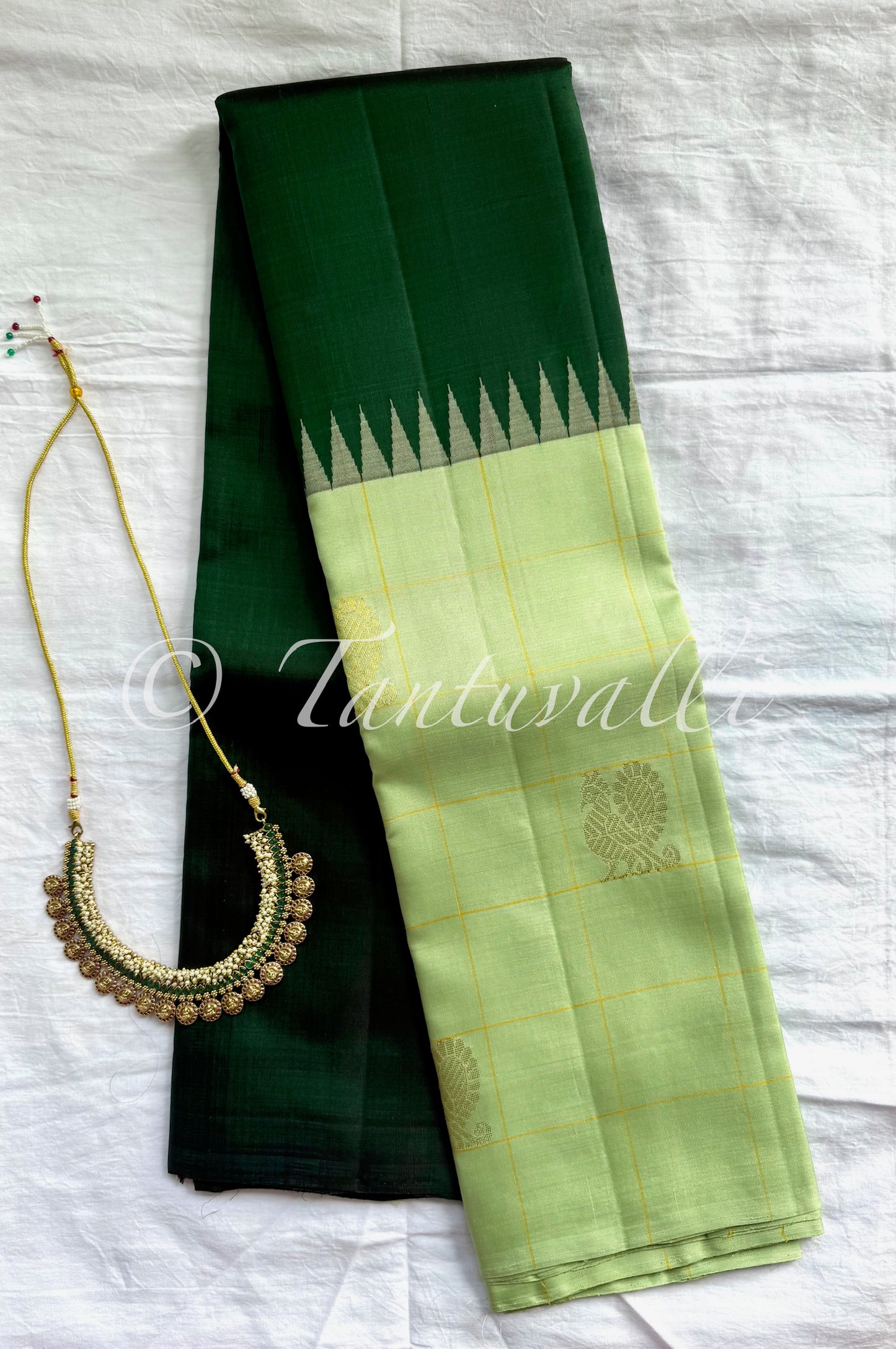 Bottle green with Pista green Korvai