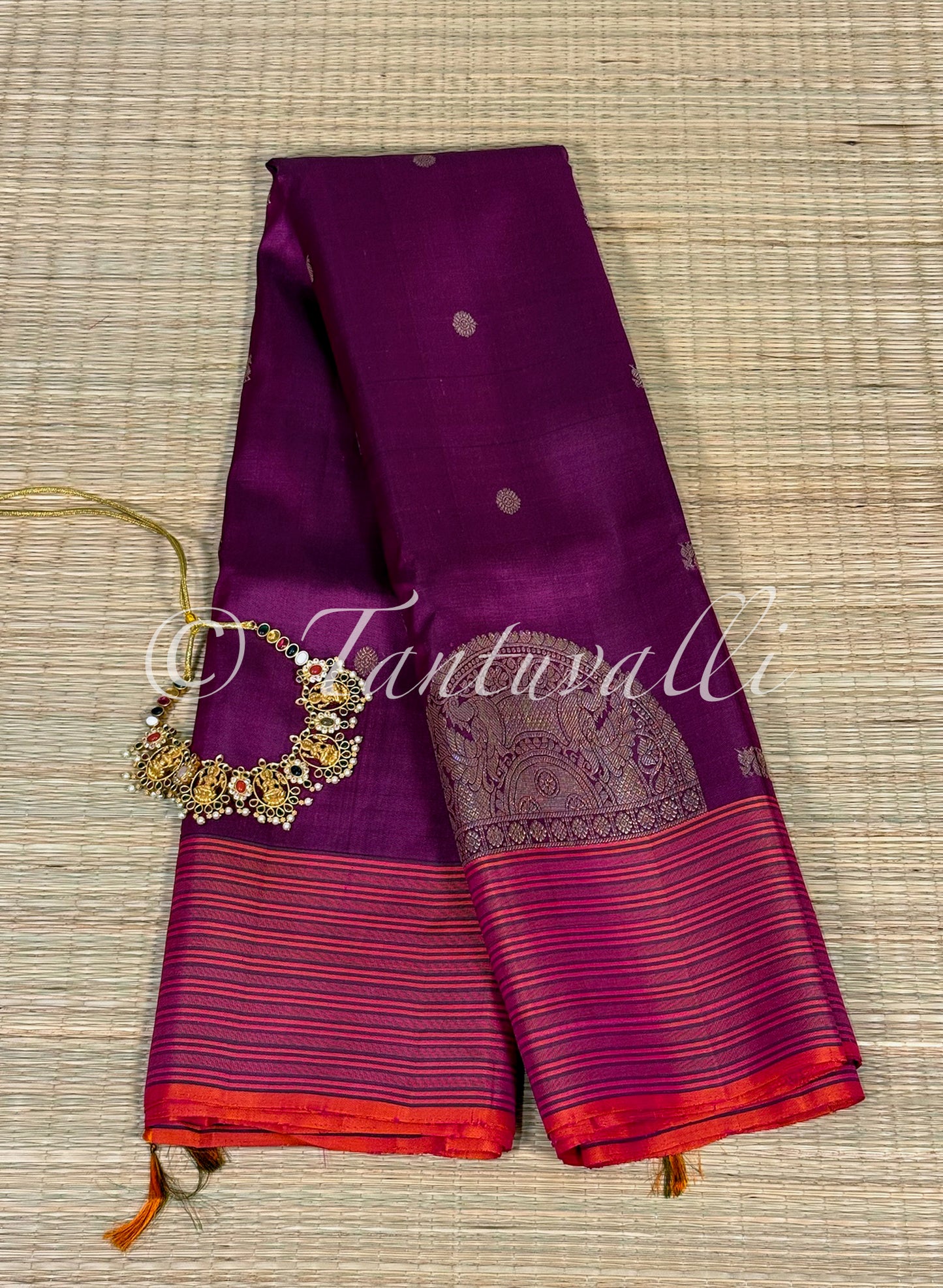 Purple with Orange Stripes Korvai