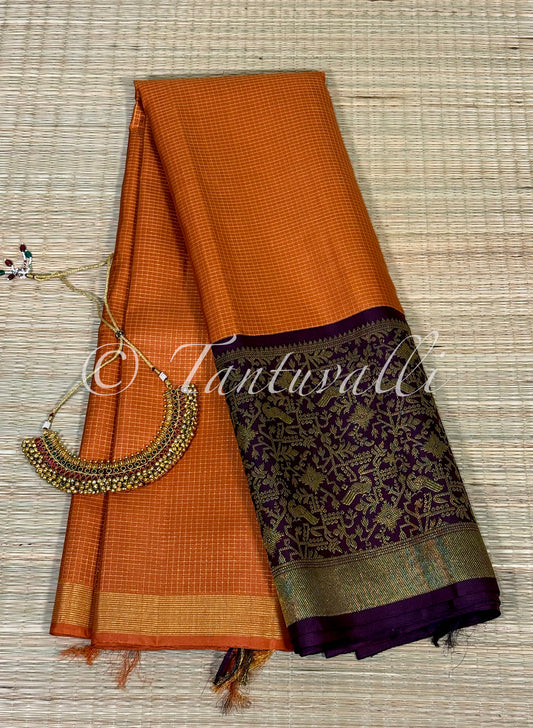 Orange Kattam with Deep Brown Vanasingaram Tall Korvai
