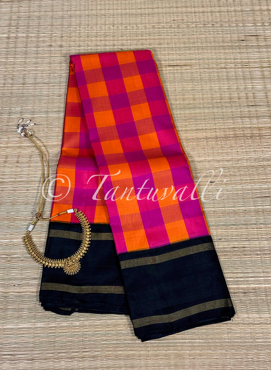 Orange and Pink Checks with Black Bodi Korvai