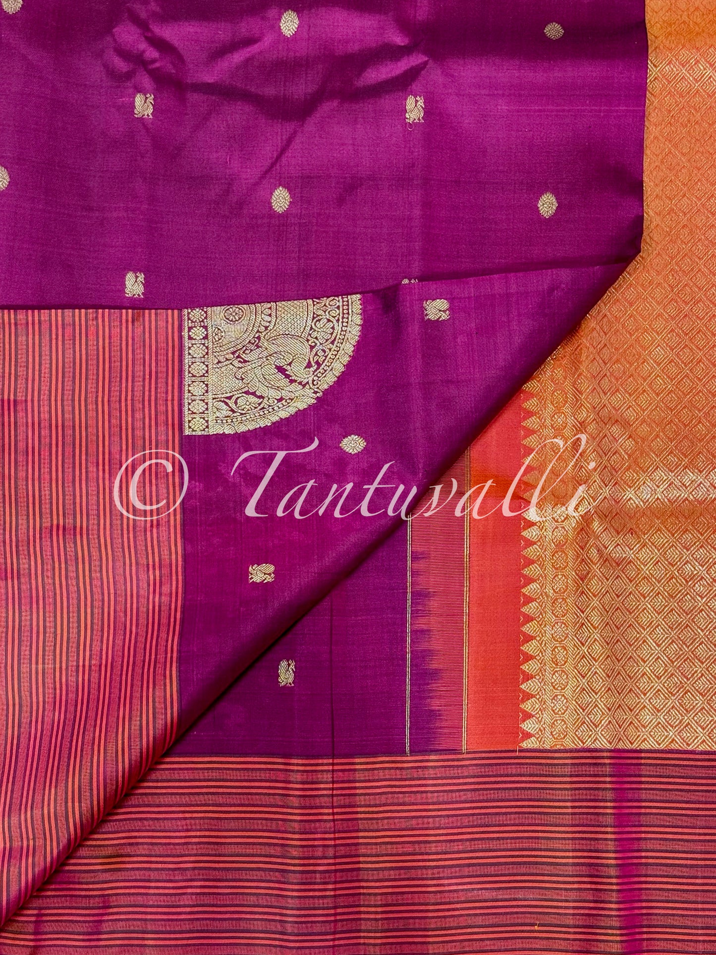 Purple with Orange Stripes Korvai