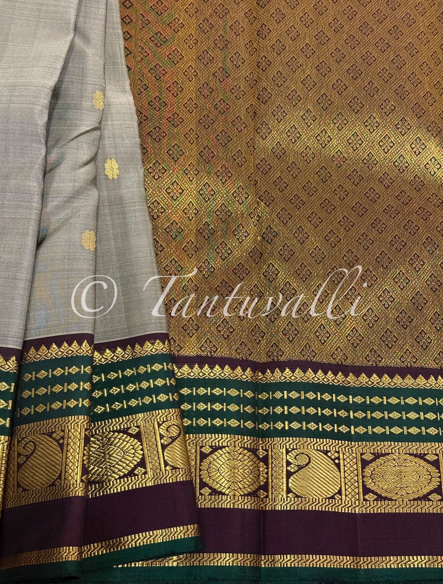 Grey with Kanchana Brown and Green Korvai