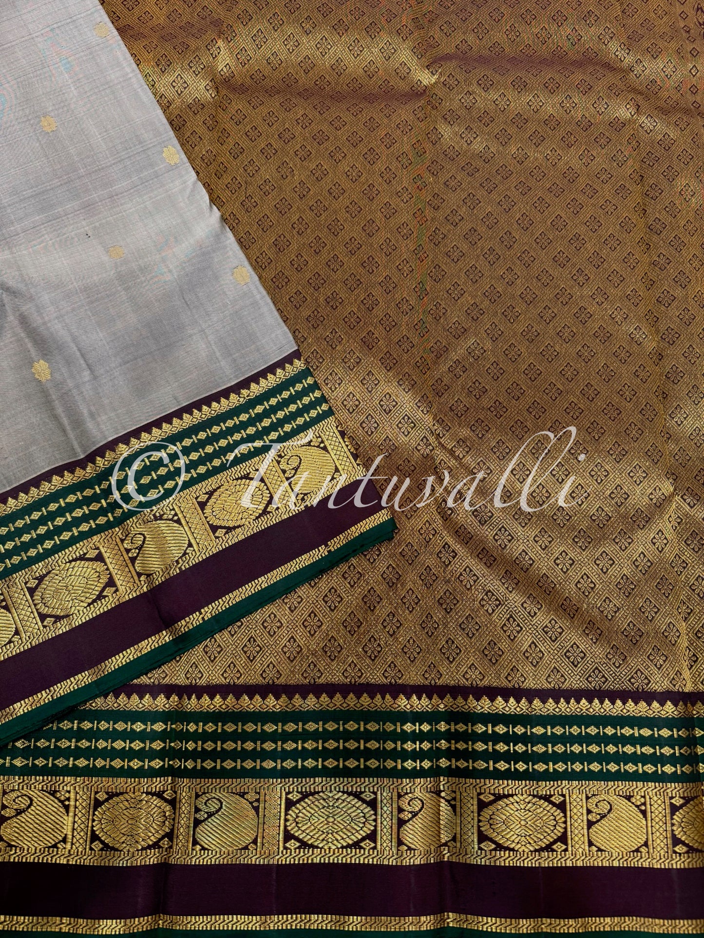 Grey with Kanchana Brown and Green Korvai